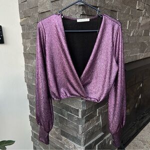 12th Tribe Metallic Purple Wrap Blouse
